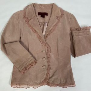 Margaret Godfrey PINK suede Jacket Soft lightweight
Blazer ruffle trim Sz 8